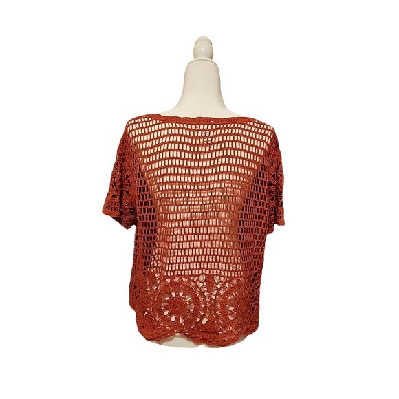 Ultra Pink Womens Crochet Top L Orange Open Knit Layering Boho Festival Cottage - Picture 2 of 9